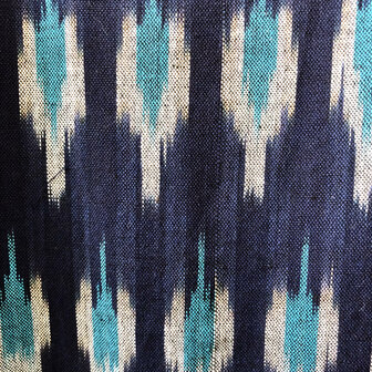 Kimono katoen ikat geweven 5- marineblauw/turquoise/wit