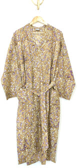 kimono katoen handblockprint 6- bruin/paars