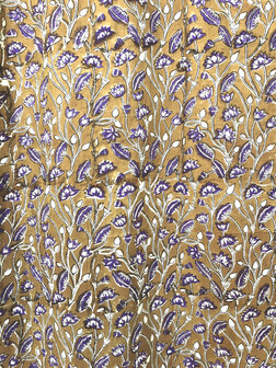 kimono katoen handblockprint 6- bruin/paars
