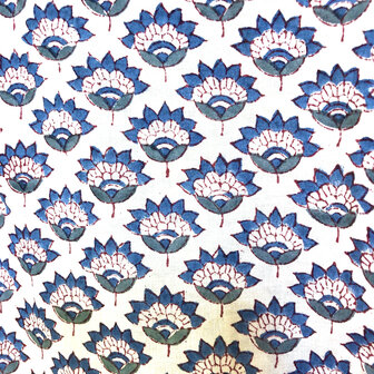 kimono katoen handblockprint 8- blauw/petrol lotus