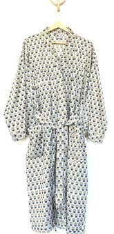kimono katoen handblockprint 9- grijs/roze/geel