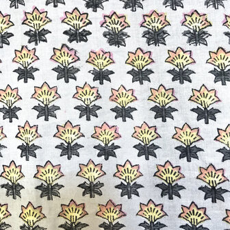 kimono katoen handblockprint 9- grijs/roze/geel