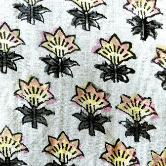 kimono katoen handblockprint 9- grijs/roze/geel