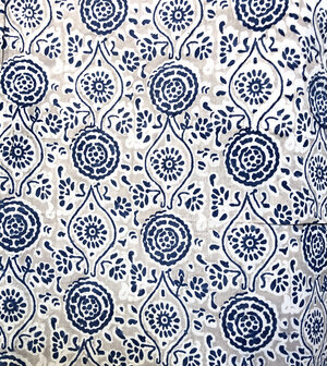  kimono/kamerjas L/XL hand blockprint  11- taupe-grijs/blauw/wit