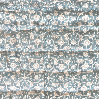 deken quilt eenpersoons reversible blockprint 1- l. petrol/l.blauw-zandgeel
