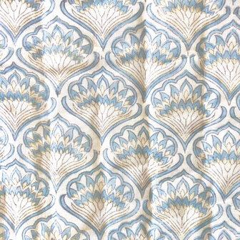 deken quilt eenpersoons reversible blockprint 1- l. petrol/l.blauw-zandgeel