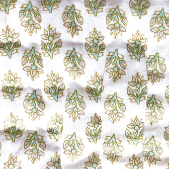 deken quilt eenpersoons reversible blockprint 3- caramel/pastelgroen-beige