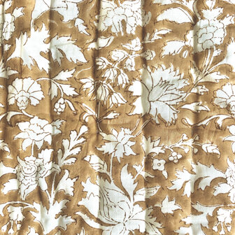 deken quilt eenpersoons reversible blockprint 3- caramel/pastelgroen-beige