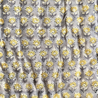 deken quilt eenpersoons reversible blockprint 4- grijsblauw-geel/mosterd-wit