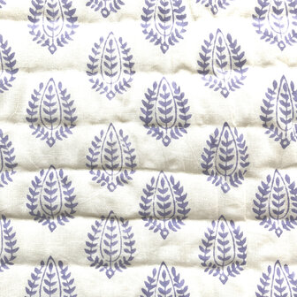 UITVERKOCHT- deken quilt eenpersoons reversible blockprint 5- lila-pastelgroen-geel-/lila-wit
