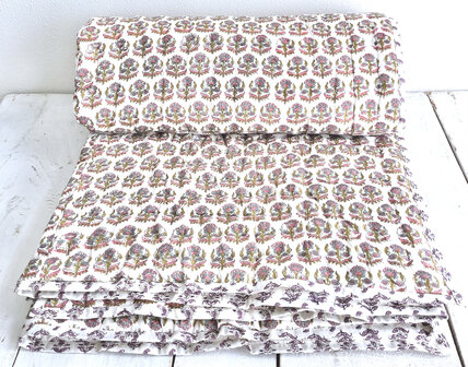 deken quilt eenpersoons reversible blockprint 2- roze-khaki-l.blauw/paars