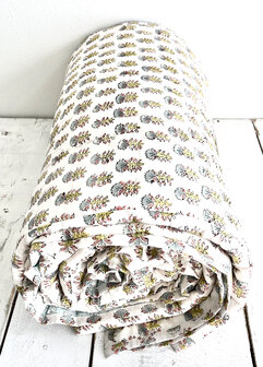 deken quilt eenpersoons reversible blockprint 6- l.aqua/roze-khaki-l.blauw