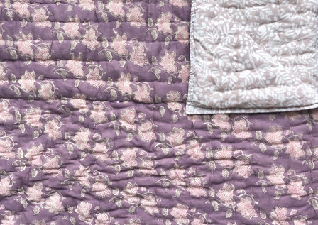  deken quilt eenpersoons reversible blockprint 5- oud paars/oud roze