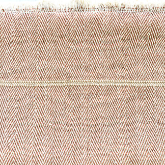  deken-plaid handgeweven katoen 3- steen rood met oker bies