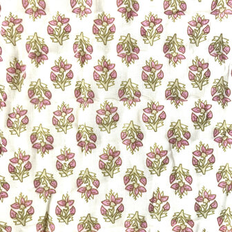 deken quilt eenpersoons reversible blockprint 7- paisley oud roze/off-white-groen