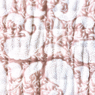 deken quilt eenpersoons reversible blockprint 7- paisley oud roze/off-white-groen