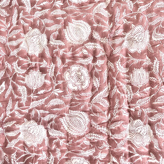 deken quilt eenpersoons reversible blockprint 8 -framboosrood/roze-groen 