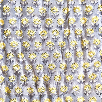 deken quilt eenpersoons reversible blockprint 4- grijsblauw-geel/mosterd-wit