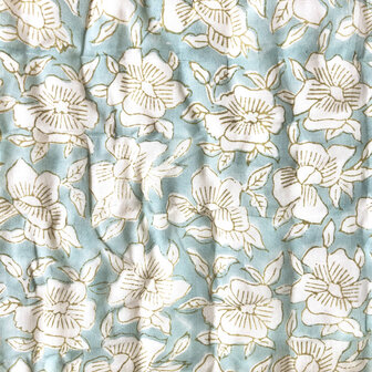 deken quilt eenpersoons reversible blockprint 11-  zuurstokroze-turq./aqua-khaki