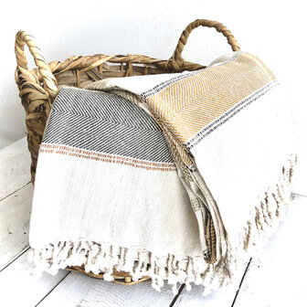  deken-plaid handgeweven katoen 6- streep blauw