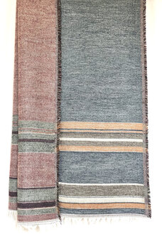 sjaal mixed wool 1- reversible streep grijs/rood/terra/zwart