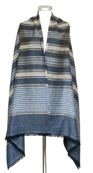 sjaal mixed wool 2- bruin/antraciet/off-white streep
