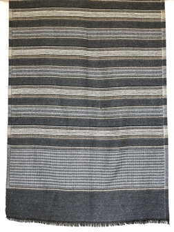 sjaal mixed wool 2- bruin/antraciet/off-white streep