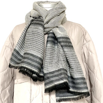 sjaal mixed wool 3- grijs/off-white/antraciet diagonale streep