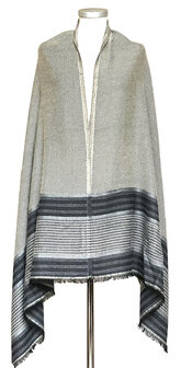 sjaal mixed wool 3- grijs/off-white/antraciet diagonale streep