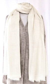 sjaal XL visgraat merino wol 9- cr&egrave;me wit