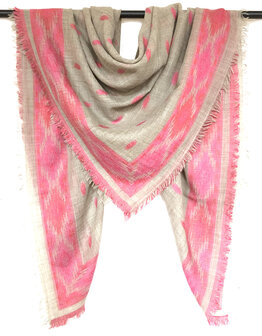 sjaal/omslagdoek merino vierkant XL met kelim motief 1- cross jaquard