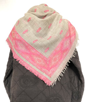 sjaal/omslagdoek merino vierkant XL met kelim motief 1- cross jaquard