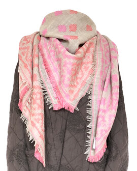 sjaal/omslagdoek merino vierkant XL met kelim motief 2- kelim jaquard