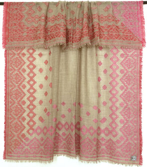 sjaal/omslagdoek merino vierkant XL met kelim motief 2- kelim jaquard