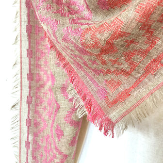 sjaal/omslagdoek merino vierkant XL met kelim motief 2- kelim jaquard