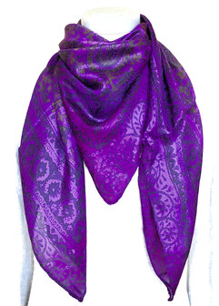 sjaal zijde vierkant met blockprint- 2- paars gebloemd