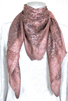 sjaal zijde vierkant met blockprint- 5- oud roze/aubergine gebloemd