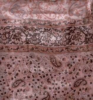 sjaal zijde vierkant met blockprint- 5- oud roze/aubergine gebloemd