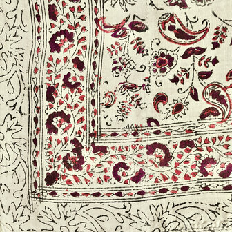 sjaal zijde vierkant met blockprint 9- licht beige/paars/roze gebloemd