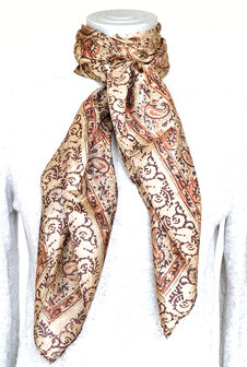 sjaal zijde vierkant met blockprint 11- goudgeel/oranje/paars gebloemd