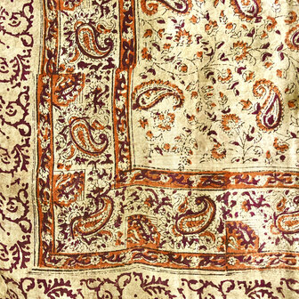 sjaal zijde vierkant met blockprint 11- goudgeel/oranje/paars gebloemd