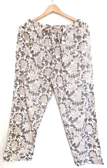 pyjamaset blockprint katoen 2- warm beige/grijs