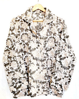 pyjamaset blockprint katoen 2- warm beige/grijs