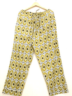 pyjamaset blockprint katoen 3- groen-oker/zwart