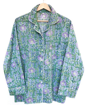 pyjamaset blockprint katoen 4- groen/lila/roze