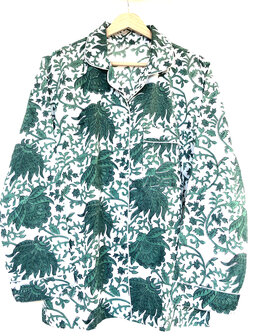 pyjamaset blockprint katoen 6- petrolgroen/wit