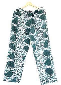 pyjamaset blockprint katoen 6- petrolgroen/wit