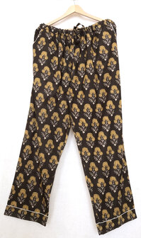 pyjamaset blockprint katoen 7- donkerbruin/okergeel