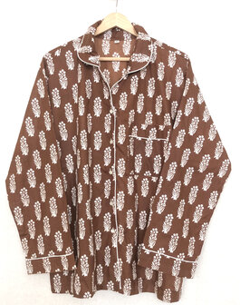 pyjamaset blockprint katoen 8- chocobruin/wit