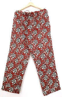 pyjamaset blockprint katoen 9- bessenrood/zwart/beige